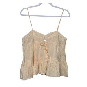 Lucca Clare Sleeveless Top Women L Peach Eyelet Ruffle Boho Floral NWT